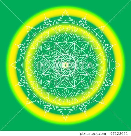 Decorative round lace ornate mandala. Bright pattern for print, scrapbook, cards, web design. Abstract colorful background. 97128651