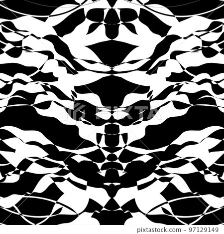 Abstract pattern with linear waves and blots. Grunge black and white background. Abstract pattern with linear waves and blots. Grunge black and white background. 97129149