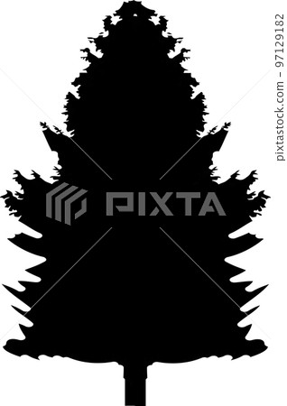 Fir-tree black silhouette. Black and white illustration for design. 97129182