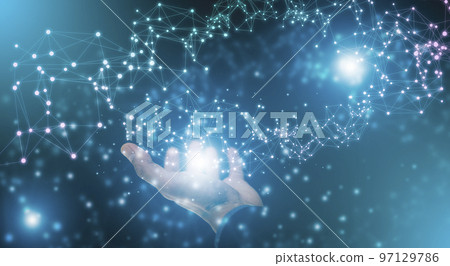 Hand touch line online graph Screen Icon of a media screen, Technology Process System Business with Communication and marketing concept, Team success, HR Human, Business money success. 97129786