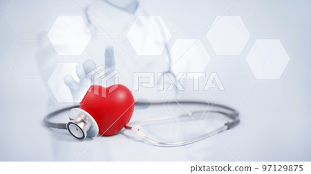 Concept stethoscope and red heart with Health insurance, doctor stethoscope and red heart check heart health care, instrument for checking heart on the white background represents exercise, isolated Concept stethoscope and red heart with Health insurance, doctor stethoscope and red heart check heart health care, instrument for checking heart on the white background represents exercise, isolated 97129875