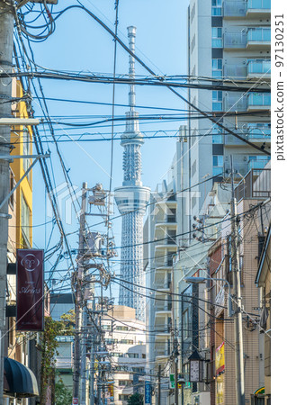 "Tokyo" Tokyo Sky Tree seen from the alley of Kappabashi 97130251