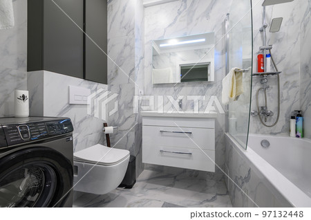 Modern white marble bathroom interior Modern white marble bathroom interior 97132448