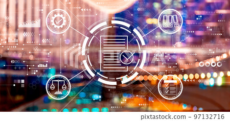 Compliance theme with big city at night Compliance theme with big city at night 97132716