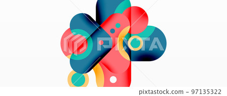 Creative geometric wallpaper. Minimal bubble arrow and circle abstract background. Techno business template for wallpaper, banner, background or landing 97135322