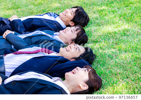 businessman sleeping on the lawn 97136857