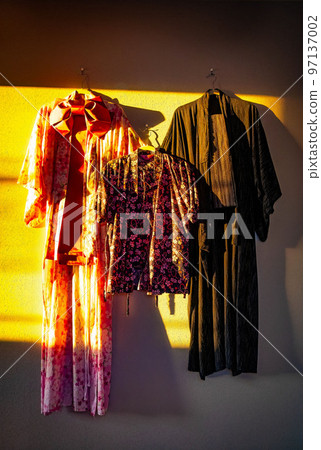Traditional japanese familyclothes kimono on the wall 97137002