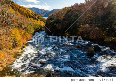 Scenic view of ryuzu waterfall at Nikko National Park 97137051