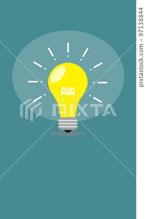 Vector illustration of a bright glowing light bulb icon in flat design for a good idea moment Vector illustration of a bright glowing light bulb icon in flat design for a good idea moment 97138844