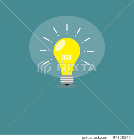 Vector illustration of a bright glowing light bulb icon in flat design for a good idea moment 97138845