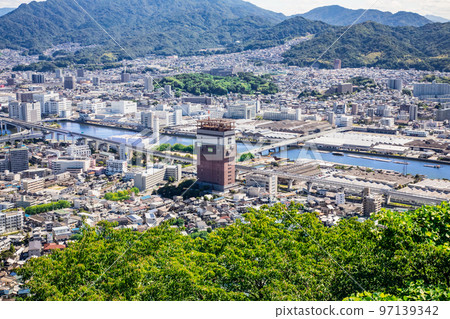 A view of Koyo Station from Niho Bridge in the eastern part of Hiroshima City. You can see the NTT Building, Niho Bridge, Hiroshima Expressway Route 2, and Mazda factories. 97139342