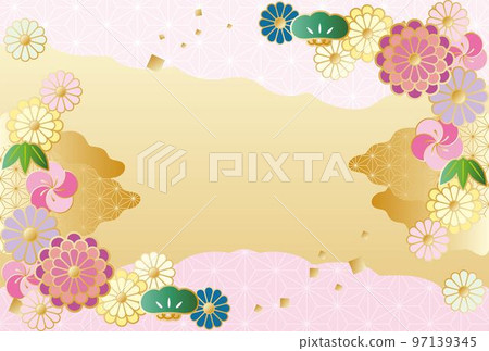 Japanese style frame background illustration material of bamboo, plum and chrysanthemum flowers 97139345