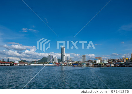 Sriracha town seen from the sea, Chonburi, Thailand Sriracha town seen from the sea, Chonburi, Thailand 97141276