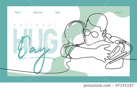 Single hand drawn outline continuous of Web banner or landing page with a concept hug day and happy family relationship. Vector colorful illustration. Vector illustration 97143197