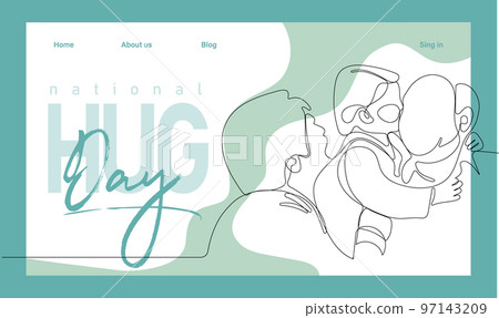 Single hand drawn outline continuous of Web banner or landing page with a concept hug day and happy family relationship. Vector colorful illustration. Vector illustration 97143209