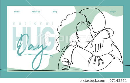 Single hand drawn outline continuous of Web banner or landing page with a concept hug day and happy family relationship. Vector colorful illustration. Vector illustration 97143251