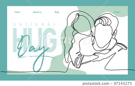 Single hand drawn outline continuous of Web banner or landing page with a concept hug day and happy family relationship. Vector colorful illustration. Vector illustration 97143273