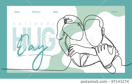 Single hand drawn outline continuous of Web banner or landing page with a concept hug day and happy family relationship. Vector colorful illustration. Vector illustration 97143274