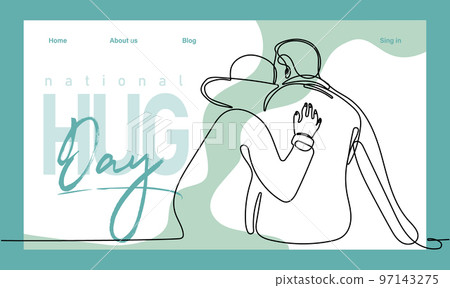 Single hand drawn outline continuous of Web banner or landing page with a concept hug day and happy family relationship. Vector colorful illustration. Vector illustration 97143275