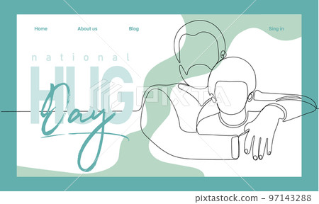 Single hand drawn outline continuous of Web banner or landing page with a concept hug day and happy family relationship. Vector colorful illustration. Vector illustration 97143288