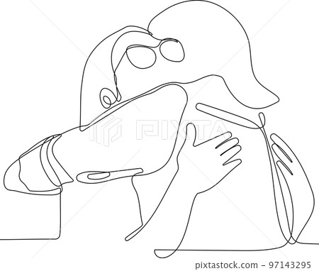 one line drawing of man hugging him self vector minimalism. Single hand drawn continuous of man. Vector illustration one line drawing of man hugging him self vector minimalism. Single hand drawn continuous of man. Vector illustration 97143295