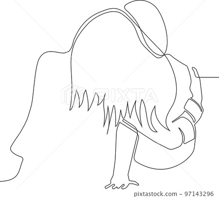 one line drawing of man hugging him self vector minimalism. Single hand drawn continuous of man. Vector illustration one line drawing of man hugging him self vector minimalism. Single hand drawn continuous of man. Vector illustration 97143296