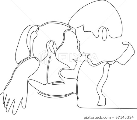 one line drawing of hugging couple vector minimalism. Single hand drawn continuous of man and woman in romantic moment. Vector illustration 97143354