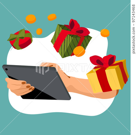 Winter End of Season Sale Background Design. Landing page template of Social media marketing. Modern flat design concept of web page design for website and mobile website. Easy to edit and customize 97143468