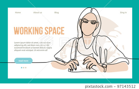 Coworking Space Landing Page Cartoon Template. Freelancers Team Working Online on Laptop. Business People Sharing Open Workspace. Outline Vector Illustration Coworking Space Landing Page Cartoon Template. Freelancers Team Working Online on Laptop. Business People Sharing Open Workspace. Outline Vector Illustration 97143512