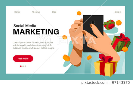 Winter End of Season Sale Background Design. Landing page template of Social media marketing. Modern flat design concept of web page design for website and mobile website. Easy to edit and customize 97143570