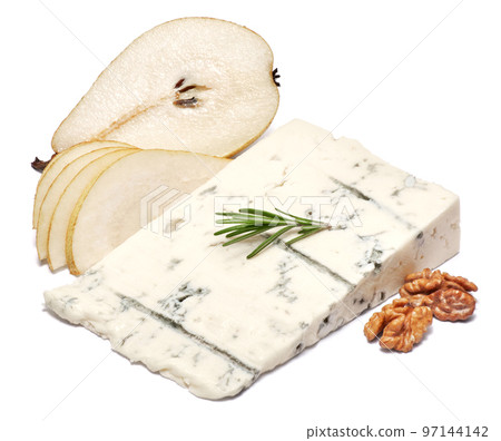 famous traditional italian Gorgonzola blue cheese isolated on white background famous traditional italian Gorgonzola blue cheese isolated on white background 97144142