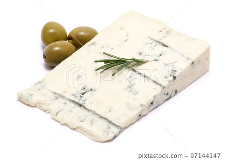 famous traditional italian Gorgonzola blue cheese isolated on white background 97144147