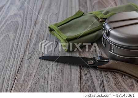 Camping equipment Saw Wood grain background image material 97145361