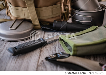 Outdoor mountain climbing camping equipment wood grain background material 97146178