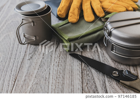 Outdoor mountain climbing camping equipment wood grain background material 97146185