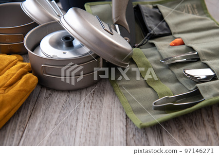 Outdoor camping equipment close-up wood grain background material Outdoor camping equipment close-up wood grain background material 97146271