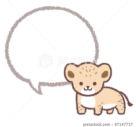Lion child and speech bubble line drawing Lion child and speech bubble line drawing 97147737