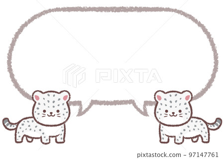 Multiple snow leopard children and speech bubble line drawing 97147761