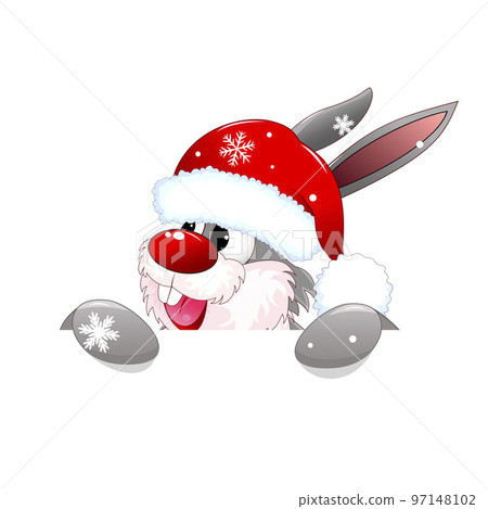 Joyful rabbit in Santa hat close-up Joyful rabbit in Santa hat close-up 97148102