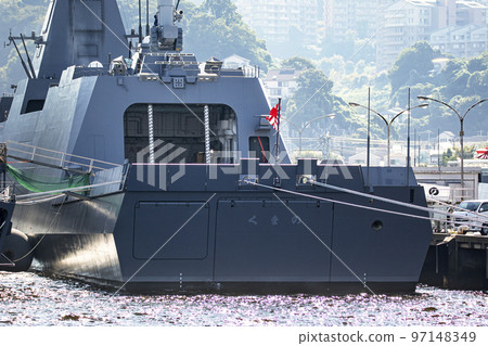 Stealth Aegis escort ship Kumano anchored at Maritime Self-Defense Force Yokosuka base Stealth Aegis escort ship Kumano anchored at Maritime Self-Defense Force Yokosuka base 97148349