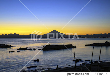 Beautiful vivid Mt.Fuji and sky seen from Morito coast in Hayama Beautiful vivid Mt.Fuji and sky seen from Morito coast in Hayama 97148593