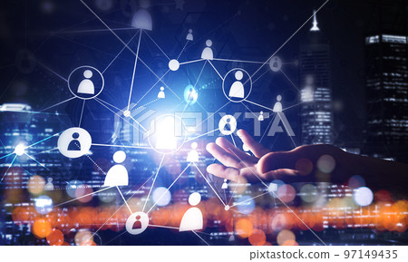 Presenting modern wireless technologies as means of communucation and networking on dark background 97149435