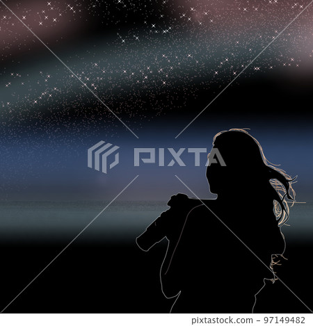Camera girl camera landscape starry sky sunset morning sun girl woman background illustration Camera girl camera landscape starry sky sunset morning sun girl woman background illustration 97149482