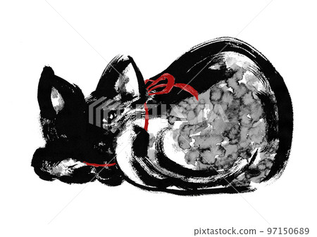 hand drawn japanese style illustration of black cat hand drawn japanese style illustration of black cat 97150689