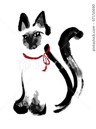 手繪暹羅貓的日式插畫 97150690