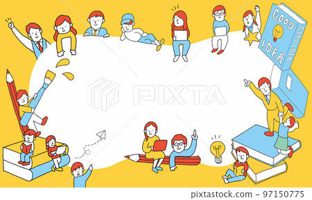 Illustration frame where people of various generations to study gather Illustration frame where people of various generations to study gather 97150775