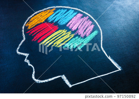Head shape with colorful chalk spots as symbol of neurodivergent. Neurodiversity concept. 97150892