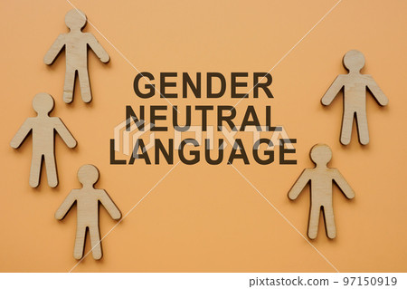 Wooden figurines and inscription gender neutral language. 97150919