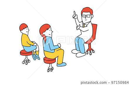 父母和孩子聽男醫生解釋孩子的檢查結果的插圖 父母和孩子聽男醫生解釋孩子的檢查結果的插圖 97150984