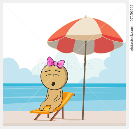 Girl on a sun lounger under an umbrella 97150992